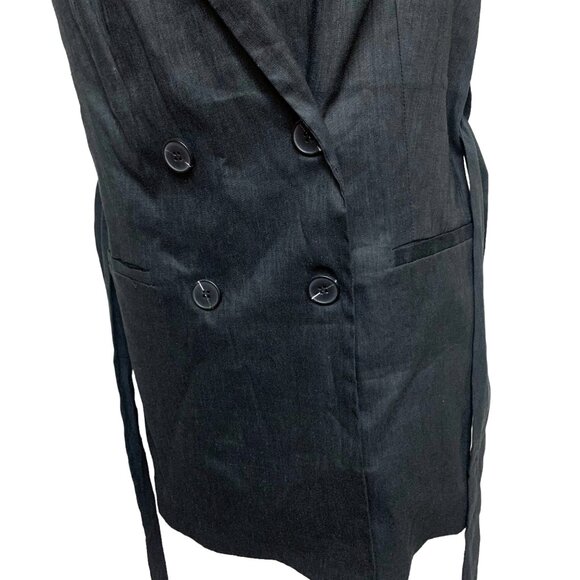 Jason Wu Black Linen Blend Double Breasted Peak Lapel‎ Blazer Dress - Picture 7 of 11